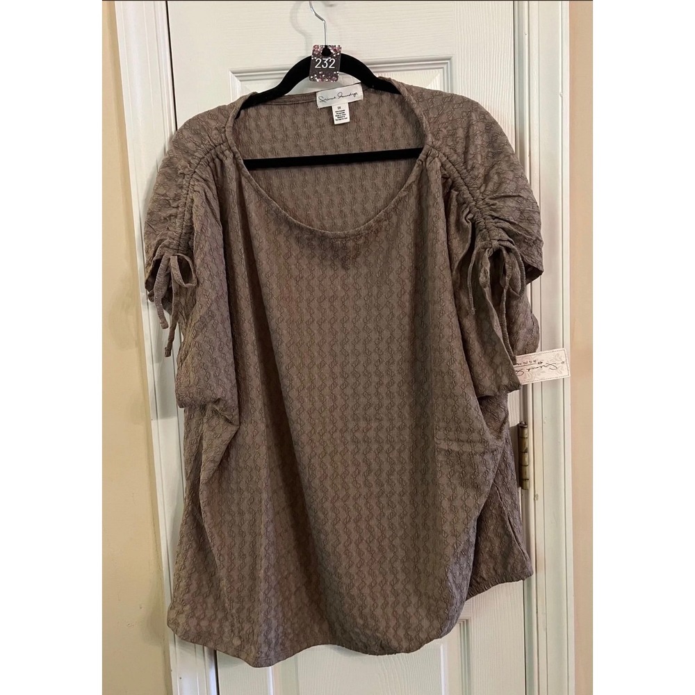French Laundry Taupe Textured Cinched Tie Sleeve Scoop Neck Top 3X NWT